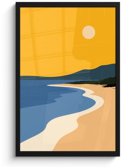 Poster in lijst - Fotolijst 40x60 cm - Posters - Kustlijn - Oranje lucht - Begroeiing - Posterlijst zwart - Decoratie - Wanddecoratie woonkamer - Muurdecoratie slaapkamer