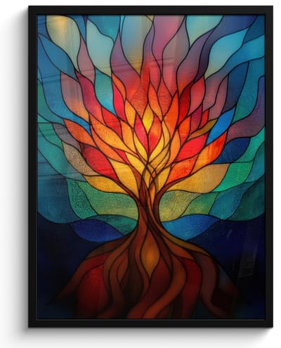 Poster in lijst - Fotolijst 60x80 cm - Posters - Sierglas - Boom - Rood - Vlakken - Posterlijst zwart - Decoratie - Wanddecoratie woonkamer - Muurdecoratie slaapkamer