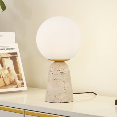 Lindby - Tafellamp - 1licht - Glas, rots - H: 33 cm - E27 - wit, beige