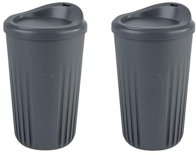 APS Herbruikbare to go bekers set - 2 stuks 400 ml - Antraciet PP - Met deksels vaatwasserbestendig