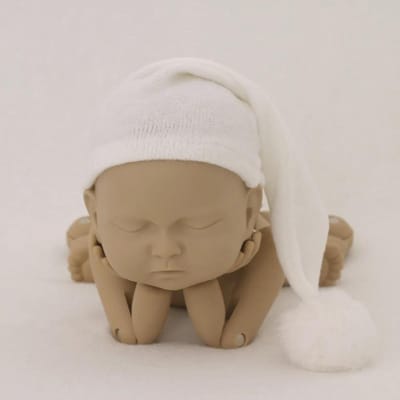 Chapeau pour Nouveau-né Accessoires de Photographie Bonnet en Laine avec Pompon en Fourrure Accessoires de Studio Photo pour Bébé Casquette Chapeau Bébé 0-1Month hat blanc