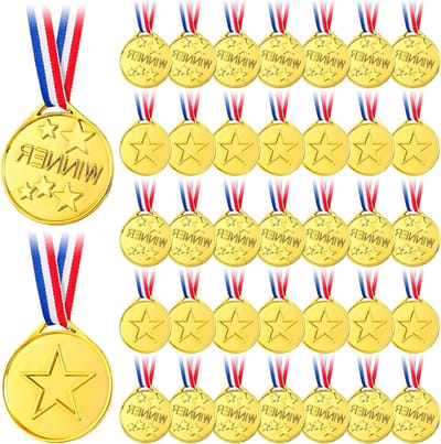 Gouden Plastic Medailles - Prijzen Medailles Kinderen - Sportwedstrijden Belonen - Dubbelzijdig Ontwerp - 18 cm - Goud