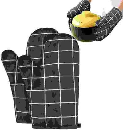 1 paar Oven Isolatie Handschoenen - Antislip en Hittebestendig Ontwerp - Keuken Kook Handschoenen - Bak en BBQ Isolatie Mat - Hittebestendige pannenlappen-17*12*26cm - Voor Koken in de Keuken, Bakken en BBQ Isolatie - Zwart