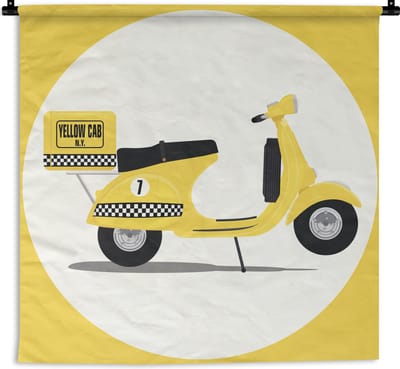 Wandkleed Vespa illustratie - Illustratie van een Vespa als taxi Wandkleed katoen 150x150 cm - Wandtapijt met foto