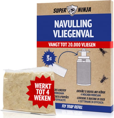 Super Ninja Vliegenval Navulpak Stuks - Vliegenvanger voor Buiten - Zeer Effectieve Vliegenval met Ecologische Lokstof - Milieuvriendelijk & Gemakkelijk te Gebruiken
