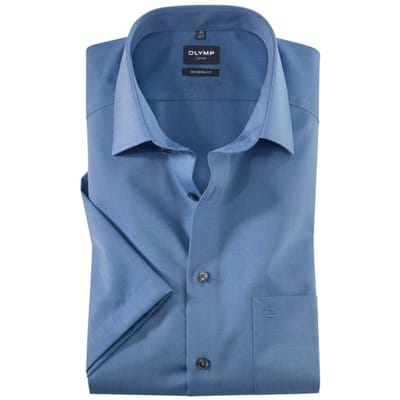 OLYMP Luxor modern fit overhemd - korte mouw - midden blauw - Strijkvrij - Boordmaat: 47