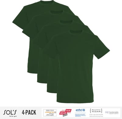 4 Pack Sol's Heren T-Shirt 100% biologisch katoen Ronde hals Bottle Groen Maat S
