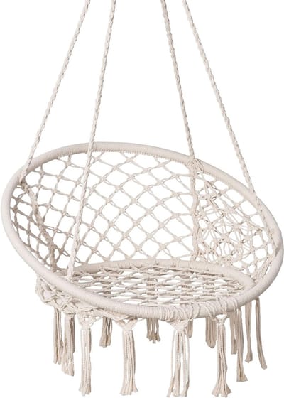 Hangmand - Hangstoel - Tot 200 Kg - voor Binnen en Buiten - voor Tuin, Terras, Balkon - Binnendiameter 80 cm - Wit