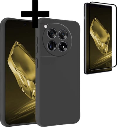 Hoesje - Met Screenprotector - Geschikt voor OnePlus 12 - Sterk & Shockproof - Back Cover - Siliconen Case - Telefoon Hoes - Telefoonhoesjes - Zwart