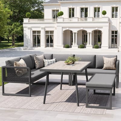 REDOM - Tuin Loungeset - Modulair - Handgevlochten PE-Rattan - Spatwaterbestendige Kussens - Grijs - 6-Delig