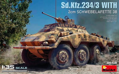 MiniArt Modelbouwpakket Militaire voertuigen - 35431 Sd.Kfz.234/3 met 2cm Schwebelafette 38 - Militair Voertuig Plastic - 1:35 - Modelbouw