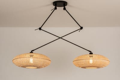 Lumidora Hanglamp 31236 - BAMBOO - 2 Lichts - E27 - Bruin - Naturel - Metaal