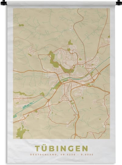 Wandkleed - Wanddoek - Tübingen - Plattegrond - Kaart - Stadskaart - Vintage - 120x180 cm - Wandtapijt