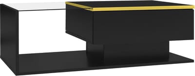 100 cm lange salontafel, hoogglans zwart. Bijzettafels, salontafels met glas en led-effect.
