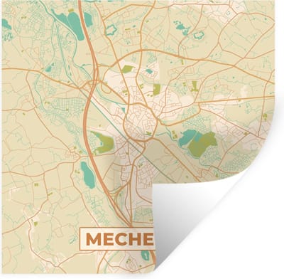 Muurstickers - Sticker Folie - België - Kaart - Mechelen - Stadskaart - Plattegrond - 100x100 cm - Plakfolie - Muurstickers Kinderkamer - Zelfklevend Behang XXL - Zelfklevend behangpapier - Stickerfolie