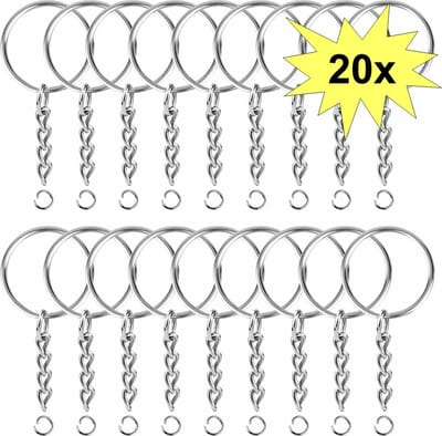 Fako Bijoux - Sleutelringen Met Ketting - Sleutelhanger Ringen - Splitringen Met Ketting - 25 mm - 20 Stuks