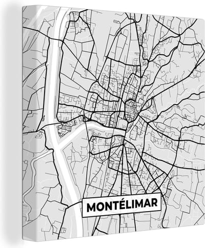 Canvas Schilderij Plattegrond – Montélimar – Stadskaart – Kaart – Frankrijk - 20x20 cm - Wanddecoratie
