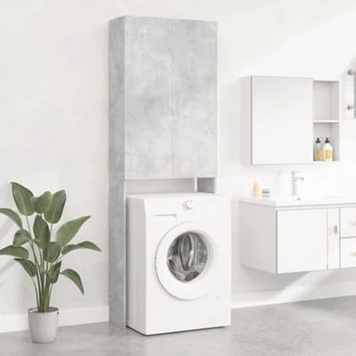 Gecheer Wasmachinekast, 2 deuren en 3 vakken, rek voor wasmachine, ruimtebesparend bovenkast voor wasmachine, wc-rek, betongrijs, 64 x 25,5 x 190 cm