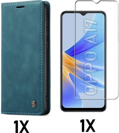 Casemania Hoesje Geschikt voor Oppo A17 Emerald Green & Glazen Screenprotector - Portemonnee Book Case