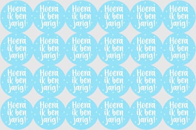 Sluitstickers Hoera ik ben jarig blauw - Verjaardagsstickers