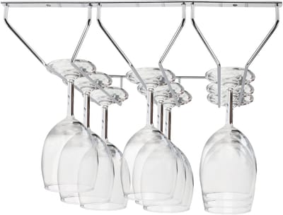 Dailygoods- Wijnrek Onderkast - Chroom Stalen Houder - Opslag Voor Glaswerk - Inclusief Schroeven/Pluggen - Afmetingen 34 x 32 cm - Veilig Opslag Systeem - Glashouder