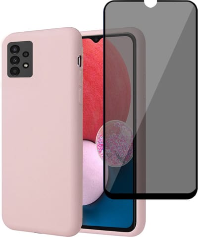 Hoesje geschikt voor Samsung A13 4G + Privé Screenprotector – Privacy Tempered Glass - Back Case Cover Roze