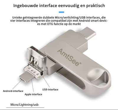 AmtSee®--USB Stick 128GB 4 in 1 - Flashdrive geschikt voor iPhone / iOS / Android 128GB - Flash Drive 4 in 1