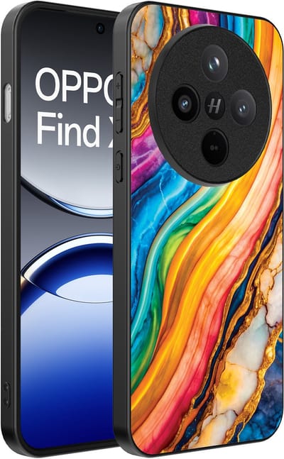 Smartphonica Telefoonhoesje Geschikt voor Oppo Find X8 met Regenboog Goud Marmer Opdruk - TPU Backcover Case Rainbow Gold Marble Design geschikt voor Oppo Find X8
