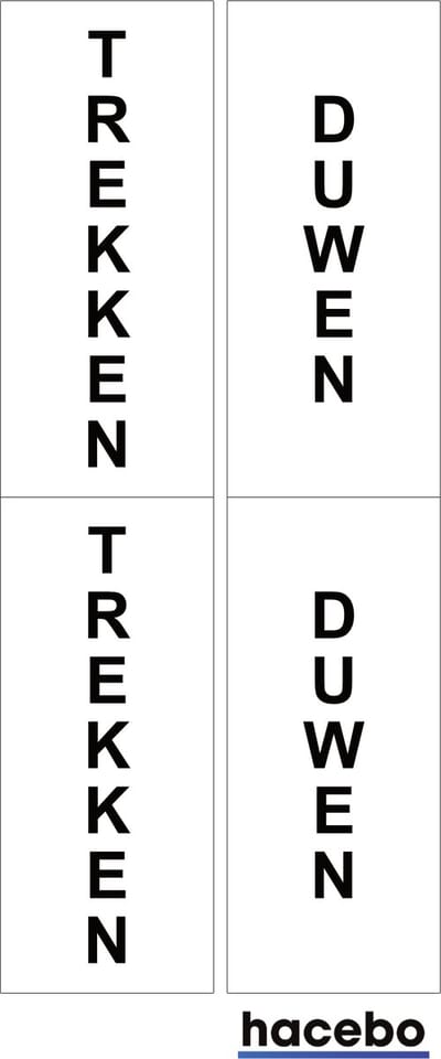 Deursticker Set Duwen Trekken Verticaal - 7x3 cm - Set van 4 stuks - Wit met zwarte tekst - Push en Pull - UV en Waterproof