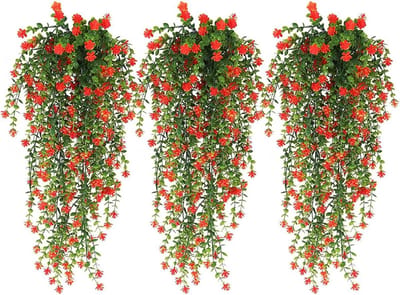 Set van 3 Kunstplanten met Witte Bloemen - Vallen Bloemen, Kunstvines en Tuindecoratie voor Wanddecoratie
