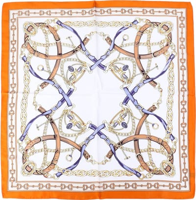 Vierkante Sjaal met Rijkelijk Schakel- en Riemendessin (70x70cm) - Oranje