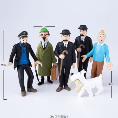 6 stuks Anime Cartoon De Avonturen van Kuifje Jansen en Janssen PVC Actiefiguur Klassieke Strip Kuifje Bobbie Model Speelgoed Verjaardagscadeau 4-8 cm 4-9cm