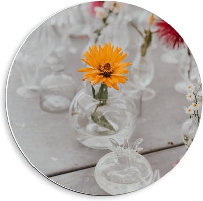 Forex Wandcirkel - Bloemetjes in Vaasje - 40x40cm Foto op Wandcirkel (met ophangsysteem)