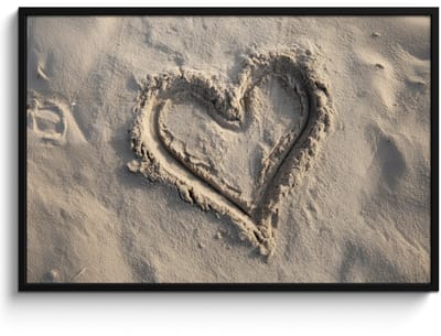 Poster in lijst - Fotolijst 120x80 cm - Posters - Hartvorm - Getekend - Beige - Zand - Posterlijst zwart - Decoratie - Wanddecoratie woonkamer - Muurdecoratie slaapkamer