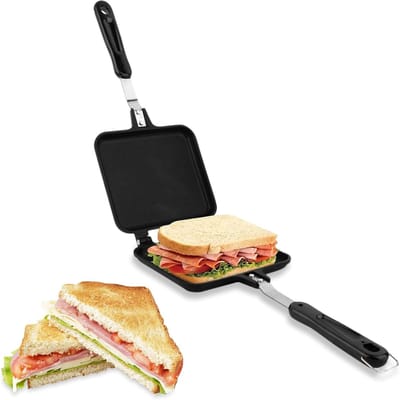 Ontbijt Sandwich Maker - Dubbelzijdige Toastmaker - Snelle Maaltijden Maken - Antikleef Coating - 345 x 15 cm - Zwart