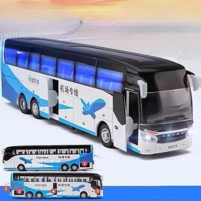 1/50 Luxe touringcar Speelgoedauto Diecast Minatuurmodel Pull Back Geluid & Licht Educatieve Collectie Cadeau Voor Jongen Kinderen