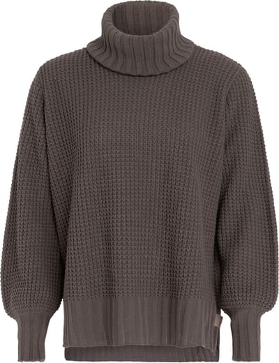 Knit Factory Robin Gebreide Dames Coltrui - Gebreide dames trui - Wintertrui - Damestrui - Wollen trui - Lange ballon mouw - Turtleneck - Cappuccino - Bruin - 40/42