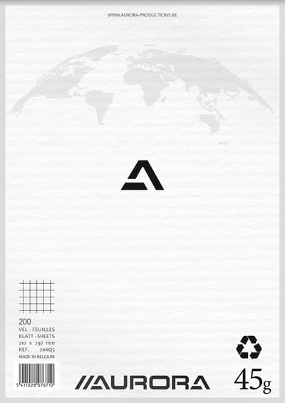 Aurora - MAXI PACK - 5 x ECO kladblok: Formaat A4 - Geruite (5x5mm) - 200 Vellen (Kopgelijmd) - 45gr gerecycleerd papier.