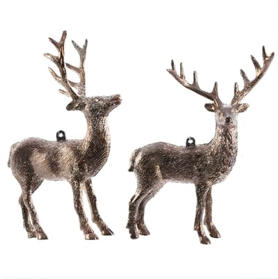 1x Kersthangers figuurtjes hertje met glitters koperbruin 14 cm - Herten dieren thema kerstboomhangers
