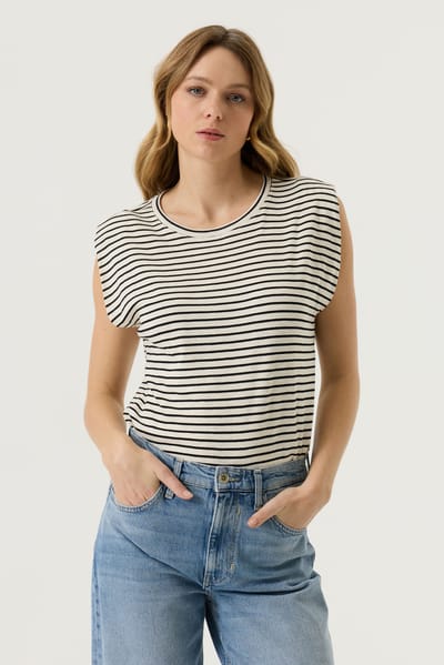 Gestreept T-shirt mouwloos met schoudervullingen dames Garcia