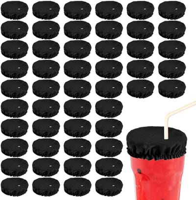 Dailygoods- Drankhoezen 50 Stuks - Polyester - Rekbaar - Wasbaar - Flesbescherming - Diameter 10cm - Zwart - Drinkbekers