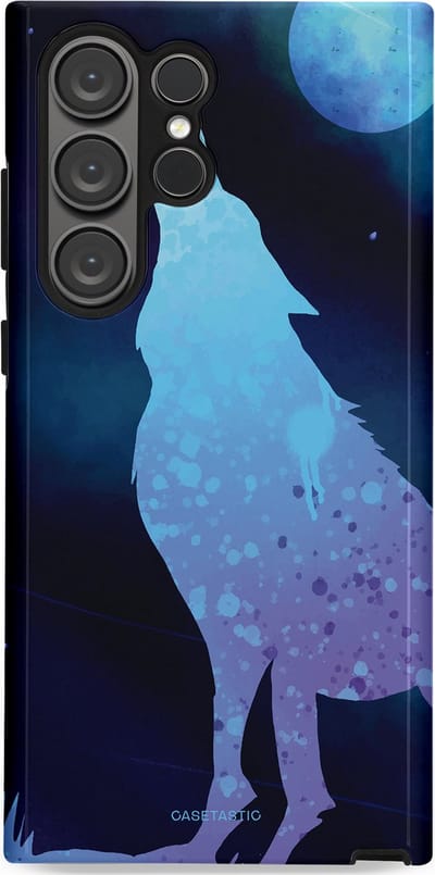 Casetastic Hoesje Geschikt voor Samsung S23 Ultra - Stijlvolle Beschermende Duo-layer Case - Blauwe Wolvennacht