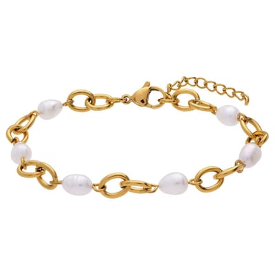Lucardi - Dames Stainless steel parelarmband voor dames - Armband - Staal - Goudkleurig - 19 cm