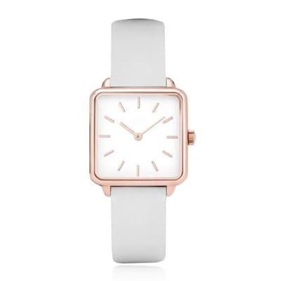 LGT JWLS Dameshorloge 'Square' - Witte Lederen Band, Wit Uurwerk, Rose Gouden Kast