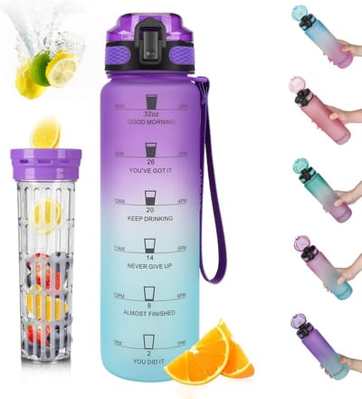 1L met fruitcontainer waterfles met theezeef fruitrecept waterfles voor student, kantoor, sporters, kinderen, fitness