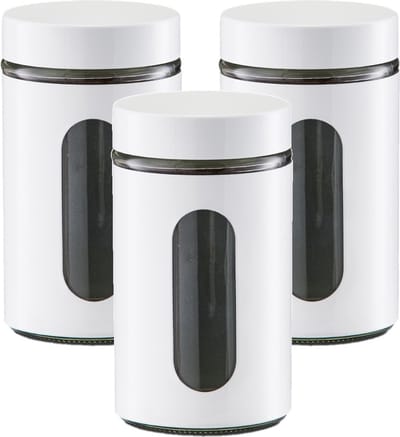Zeller voedsel keuken voorrraadpot - 3x - metaal - wit - 900 ml - met venster - blikken/bussen - Voedsel bewaren