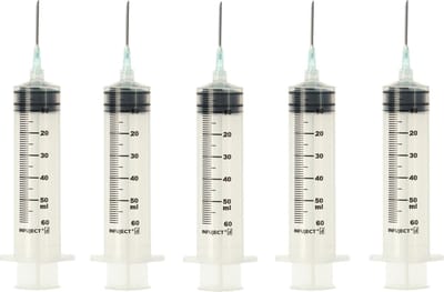 5x injectiespuit met naald 60ml Lijm