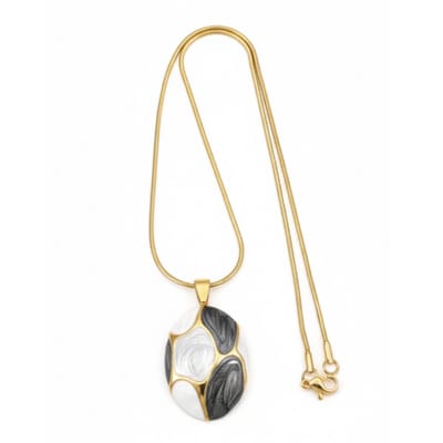 Goudkleurige ketting voor dames met groot ovaal hanger in zwart, wit en grijs – Ketting met hanger in abstract design