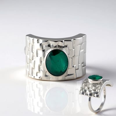 Cavill - Zilveren Ring Geplatineerd - 1,699 ct Ovale Grandidieriet uit Madagaskar - 925 Sterling Zilver - Brede Gestructureerde Band - Luxe Damesring