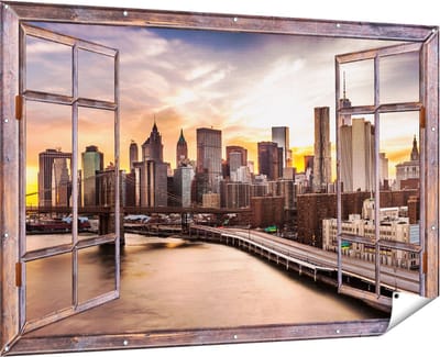 Gards Tuinposter Doorkijk Brooklyn Bridge Brug in New York - 180x120 cm - Tuindoek - Tuindecoratie - Wanddecoratie buiten - Tuinschilderij